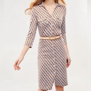 J.McLaughlin Brynn Catalina Cloth Blue Brown Geometric Dress Sz XL Travel Office